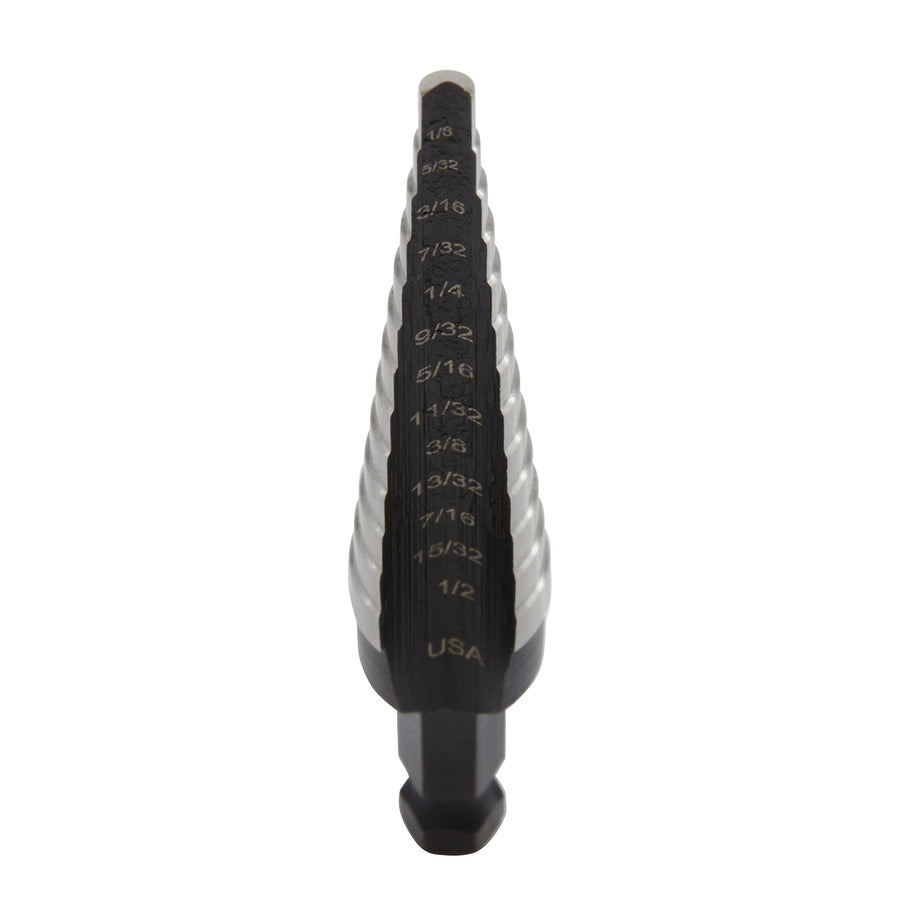 Irwin Tools Step Drill Bit IRWIN, 1/8-Inch to 1/2-Inch Step, 1/4-Inch Shank (10231) Silver|Silver metallic