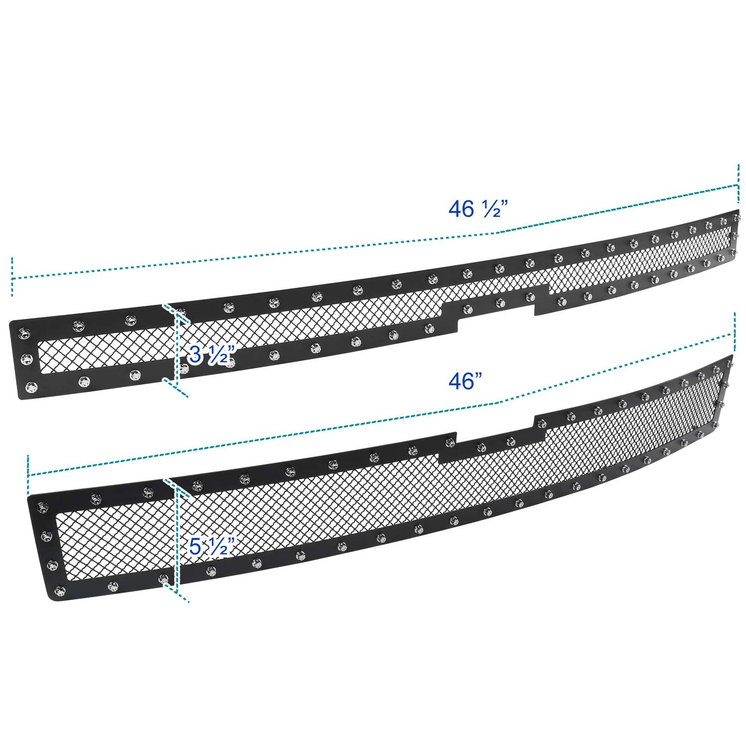 Spec-D Tuning Black Studded Rivet Style S/S Hood Grille Insert 2PCs Compatible with 2014-2015 Chevy Silverado 1500