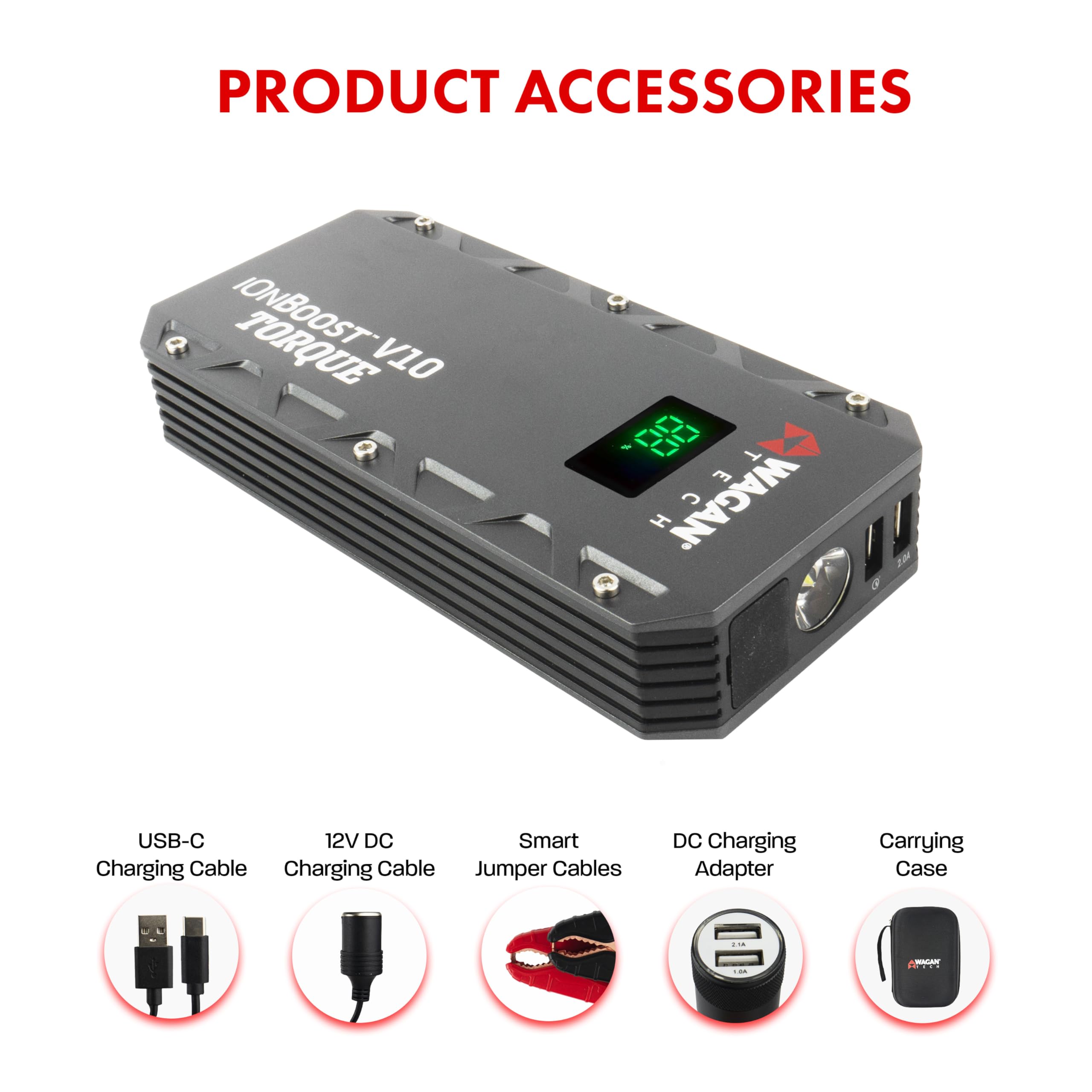 Wagan Jump Starter EL7507 iOnBoost V10 Torque 1000Amp Peak 12V Portable Lithium Car Battery Up to 7.8L V10 or 6.7L Diesel, 12V Jump Pack with Built-in LED Bright Light, UL Certified