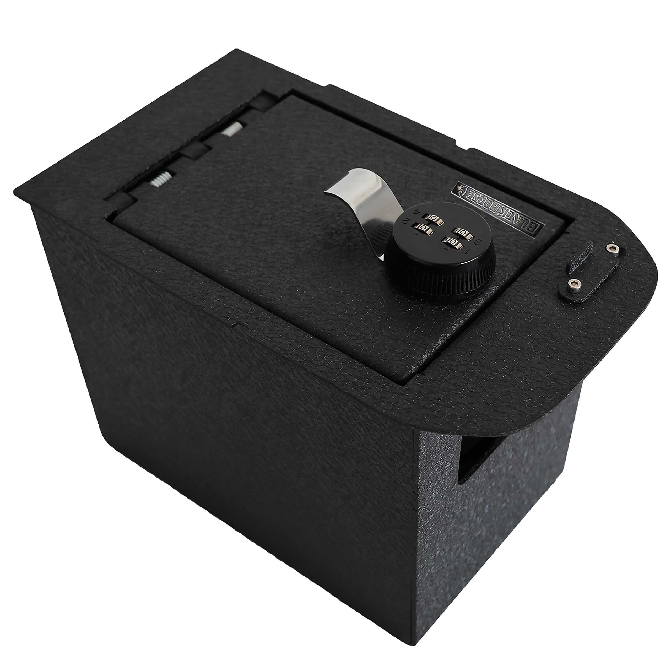Center Console Safe Black Horse Security Lock Box, Black Gun Box Organizer,with 4 Digit Combination Resettable Lock Compatible with 2023-2024 Chevrolet Silverado 1500/2500/3500-LBGM22