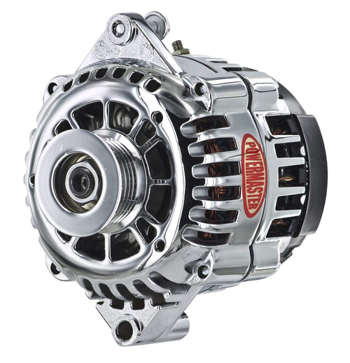 Alternator Powermaster 18414 (GM AD230 Chrome 120A 6 grv Pulley Str Mt 6.61" Side BAT Post (Upgrade for All GM w/6.61" Str Mtg)), 1 Pack