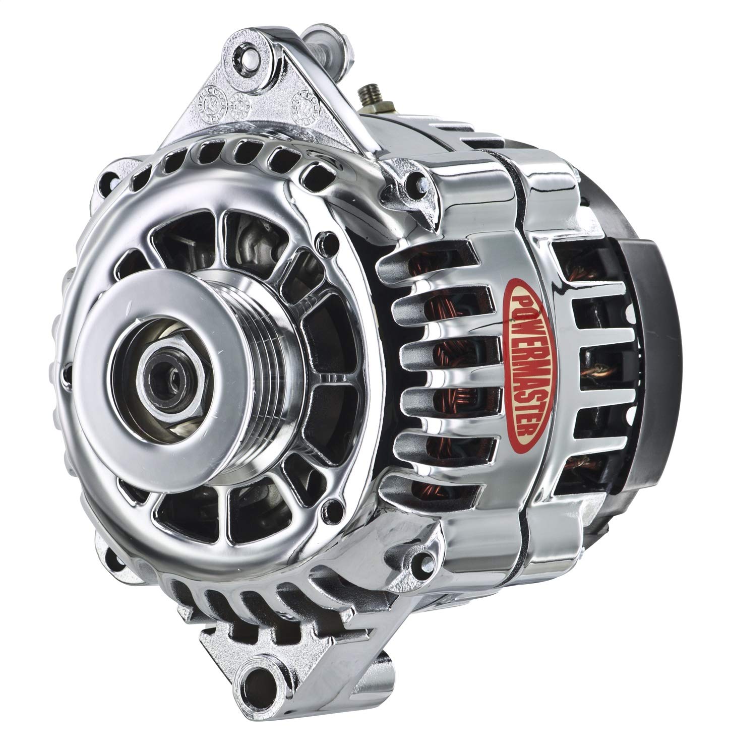 Alternator Powermaster 38414 (GM AD230 Chrome 165A 6 grv Pulley Str Mt 6.61" Side BAT Post (Upgrade for All GM w/6.61" Str Mtg)), 1 Pack