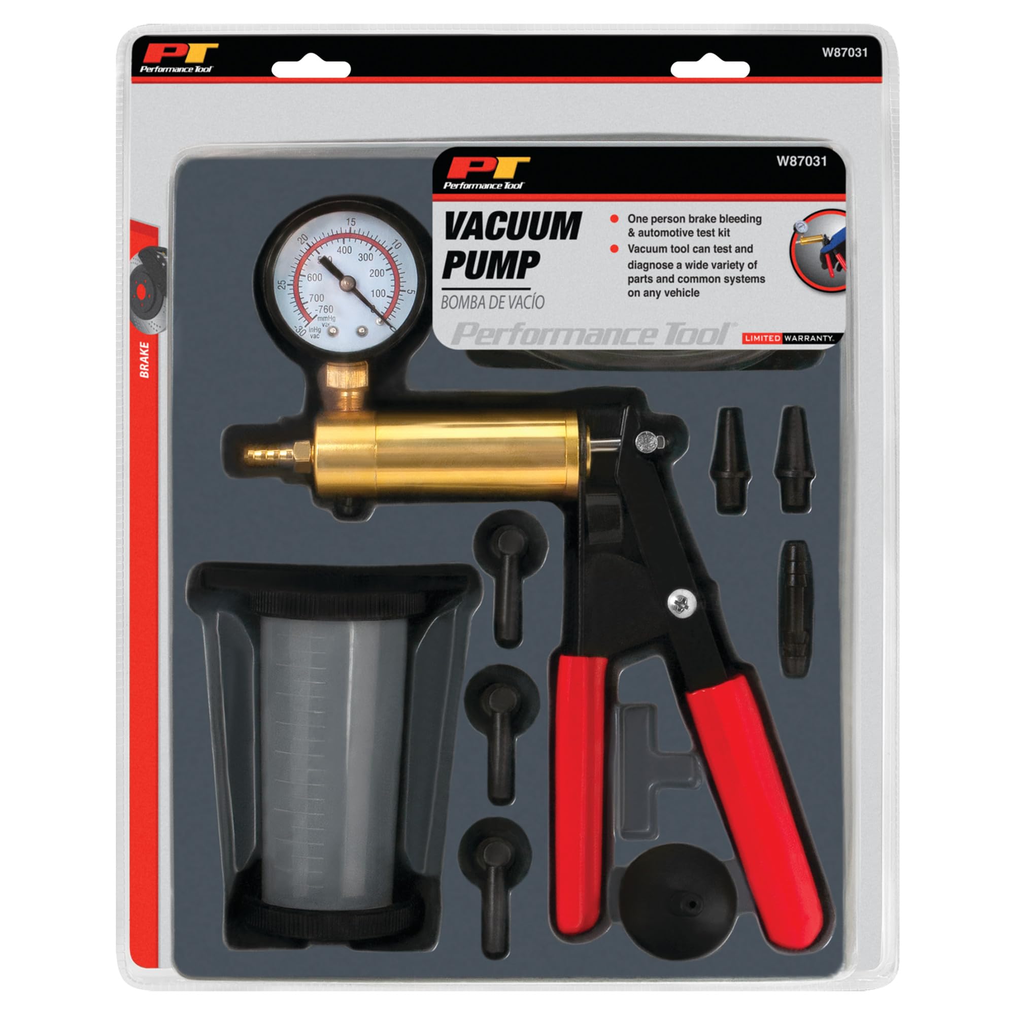 Vacuum Pump Kit Performance Tool W87031 For Vacuum and Pressure Tests, Perform Engine Performance Diagnostics, Brake Bleeding, Fluid Transfer and Evacuation