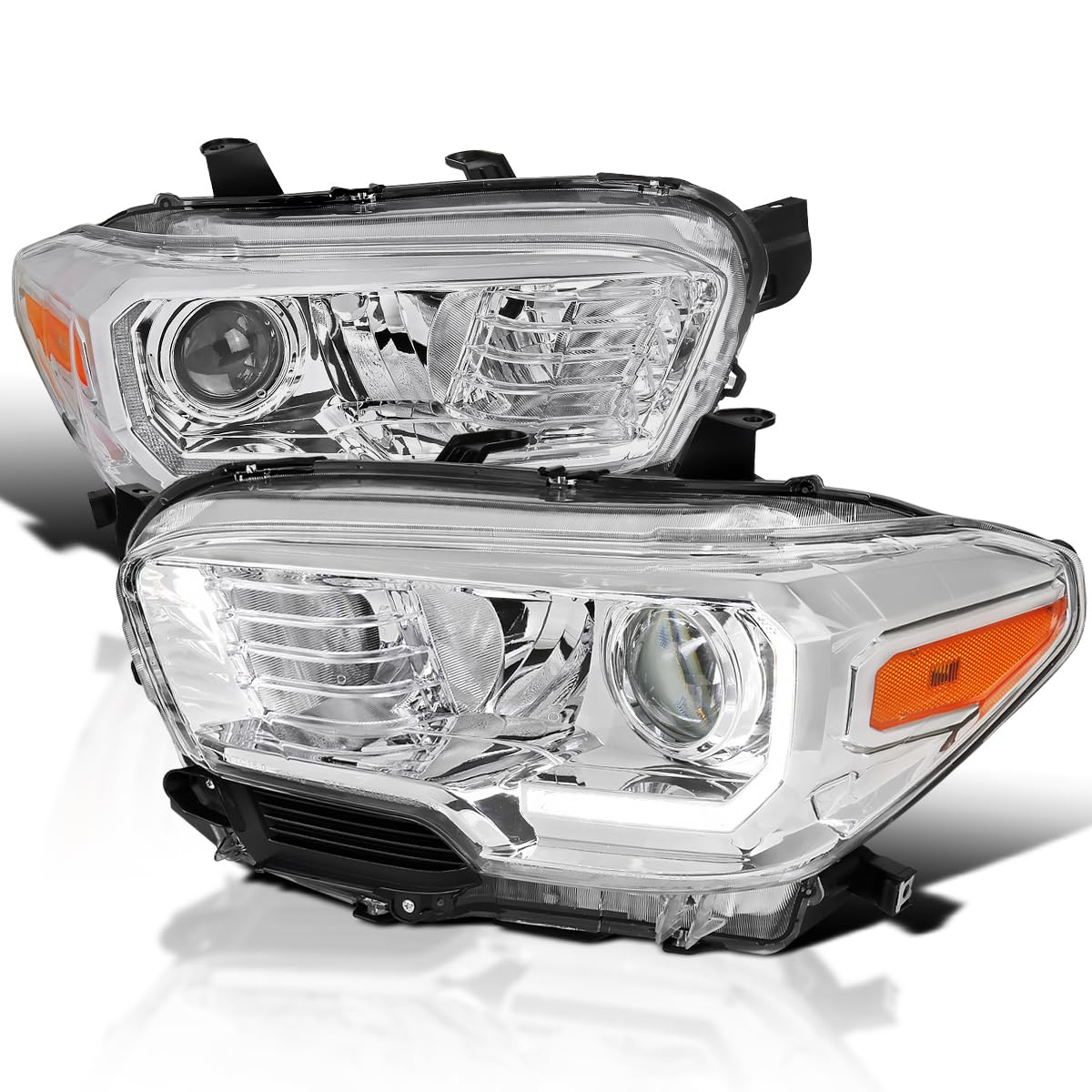 Chrome Projector Headlights SPEC-D TUNING w/LED Daytime Running Lights Compatible with 2016-2022 Toyota Tacoma, Left + Right Pair Headlamps Assembly