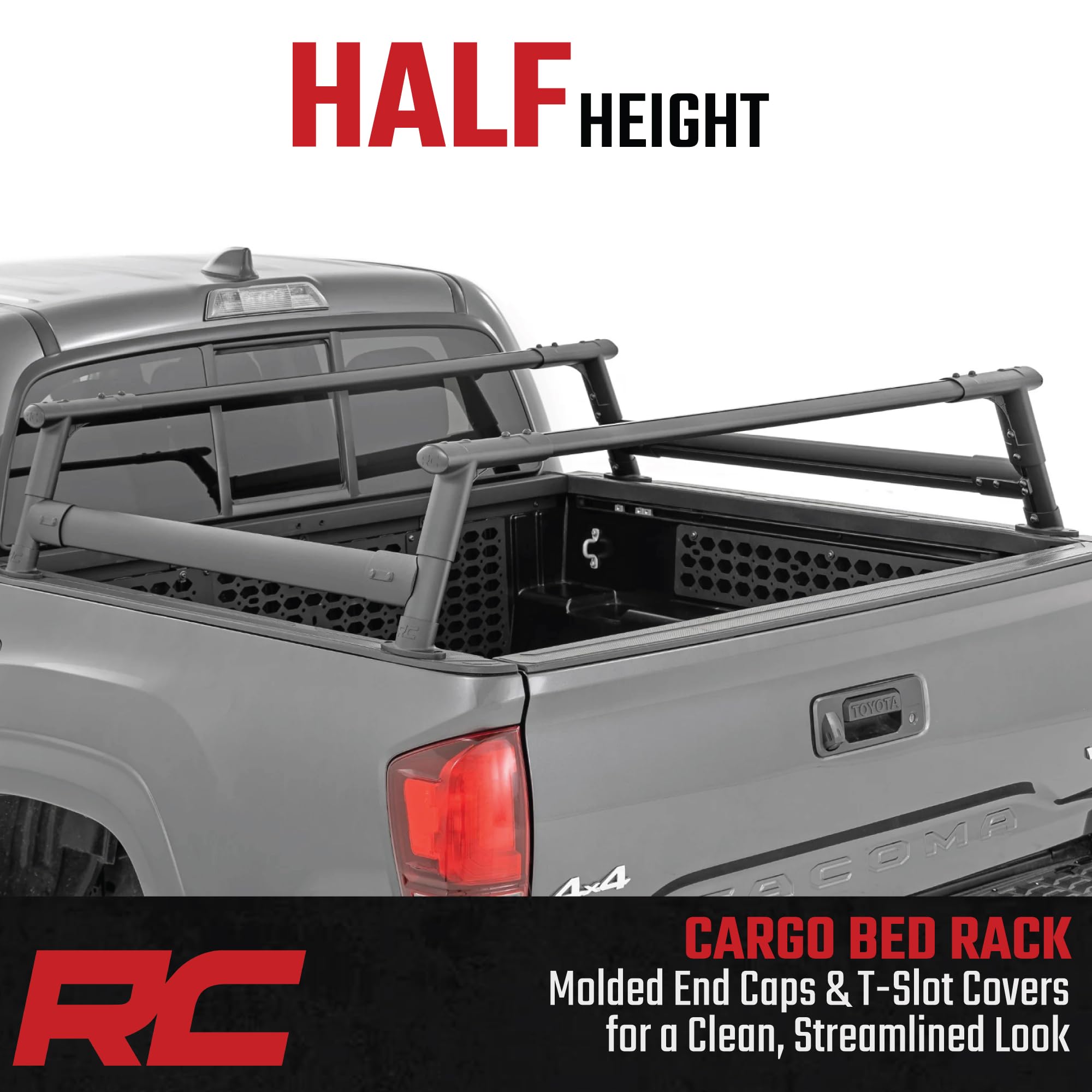 Rough Country Half-Height Bed Rack for Tacoma Toyota (2005-2023) - Modular Aluminum Truck Rack for Bikes, Tools, Camping & Recovery Gear
