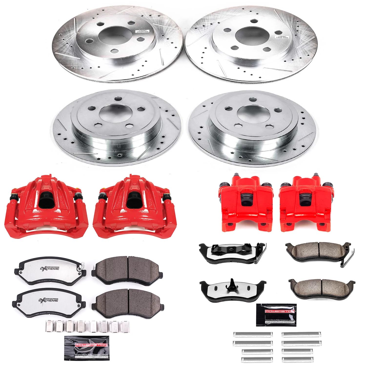 Power Stop Z36 KC2162-36 Front & Rear Truck & Tow Performance Brake Kit with Powder Coated Calipers For Jeep Liberty 2003-2007 [Model Specific]