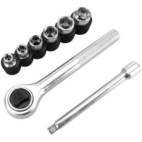 Socket Set Performance Tool 1409 with Holder - Includes 6 SAE Sizes and Ratchet with Extension - Convenient Plastic Organizer