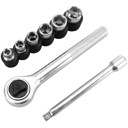 Socket Set Performance Tool 1409 with Holder - Includes 6 SAE Sizes and Ratchet with Extension - Convenient Plastic Organizer
