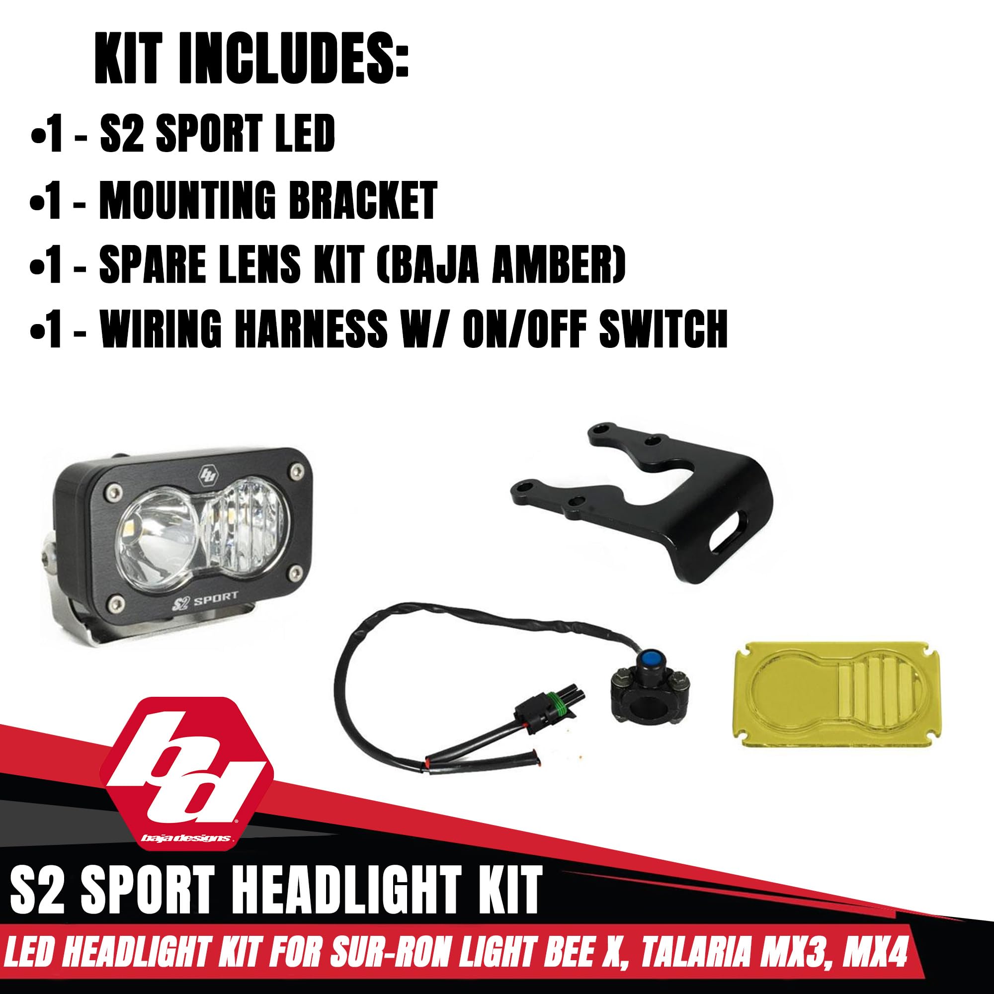 S2 Sport Baja Designs Headlight Kit for Sur-Ron Light Bee X and Talaria MX3/MX4 (Driving Combo; Clear)