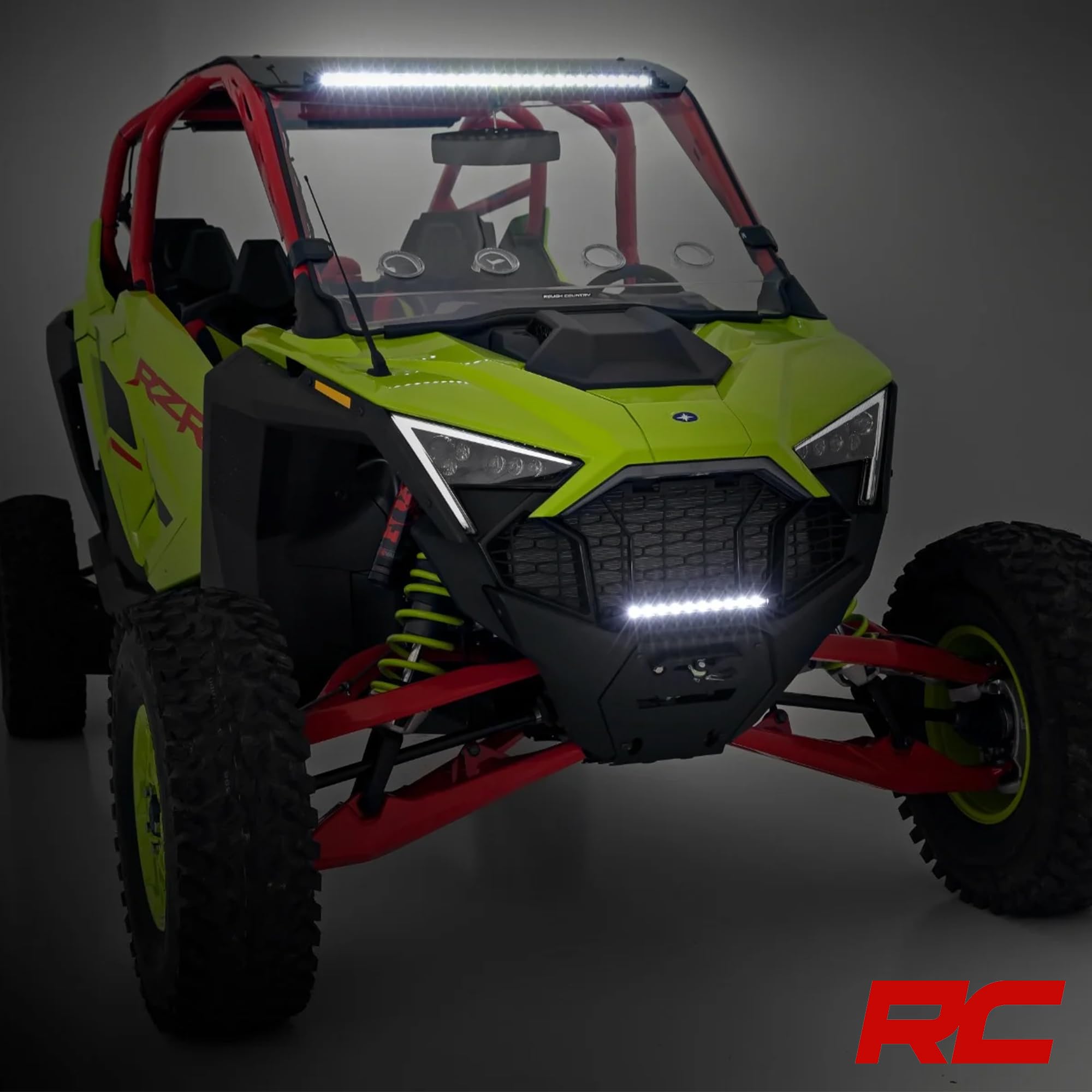 Rough Country Winch Mount for Polaris RZR Pro R - Bolt-on Mounting Plate for 3,500-5,000 LB Winches, 10" Slimline LED Light