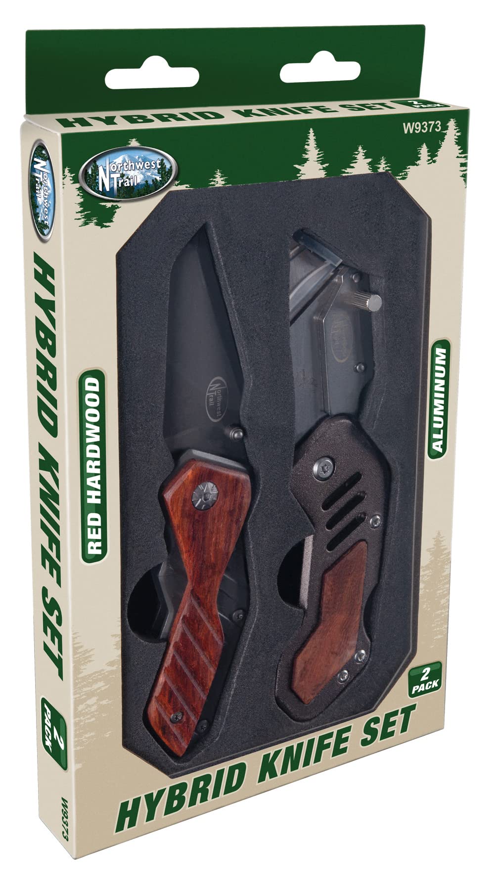 W9373 Performance Tool Red Hardwood and Aluminum Pocket and Utility Knife Set with Storage Tray (2 Pieces)