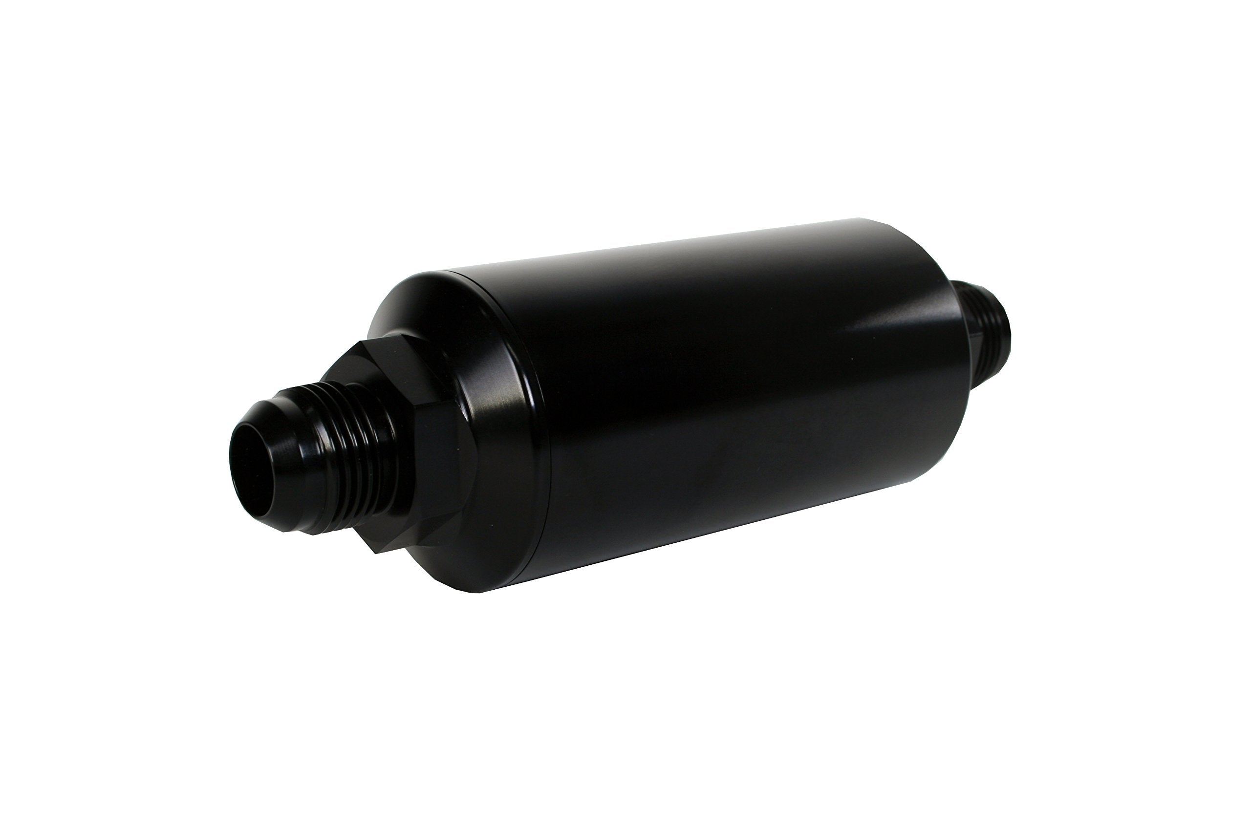 In-Line Aeromotive 12387 Filter, 10-Micron Fabric Element, AN-10 Male, Bright-Dip Black, 2" OD