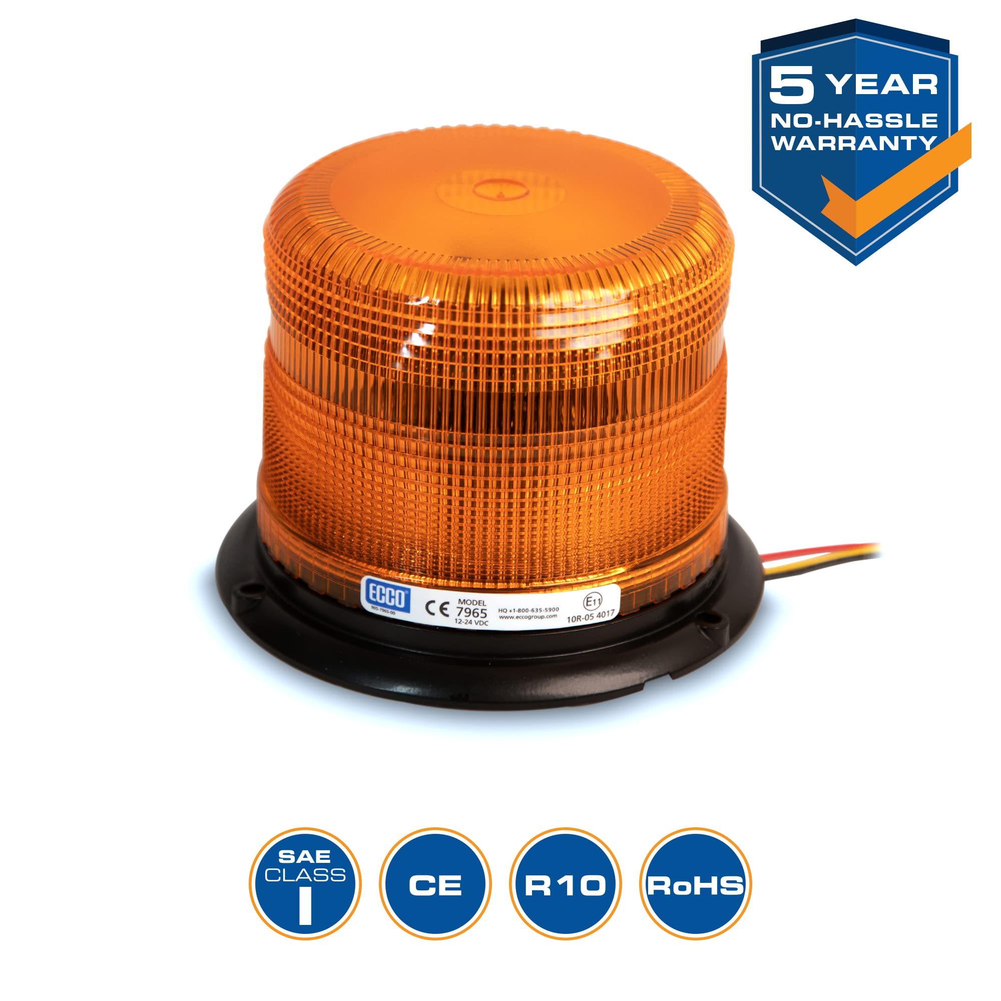 ECCO LED Beacon 7965A: Pulse II, low profile, 12-24VDC, 11 flash patterns, amber
