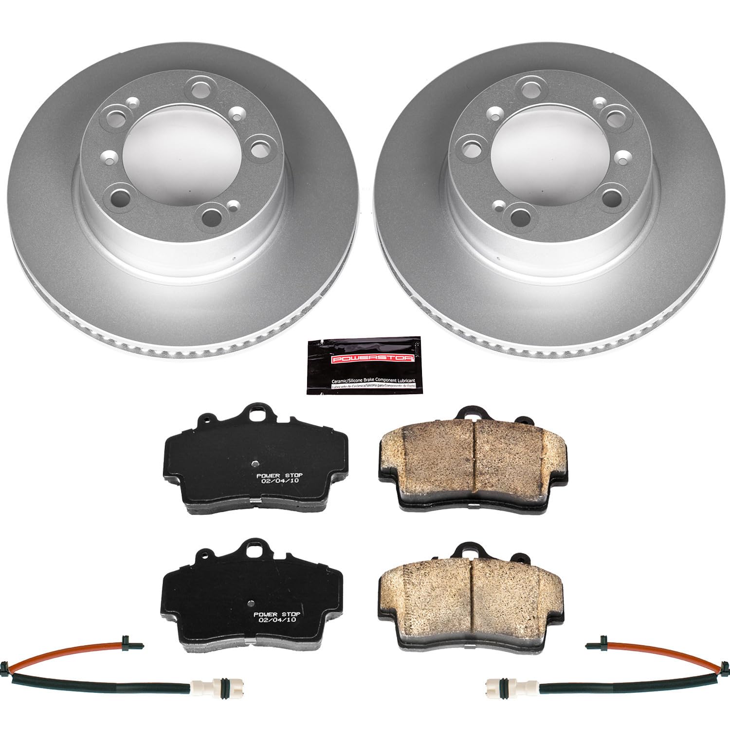 Power Stop Front Z23 Evolution Geomet Coated Brake Kit CRK850 and 2 Front Sensor Wires For Porsche Boxster 1997-2004 [Model Specific]