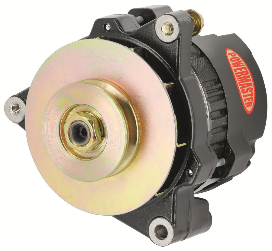 Black Powermaster 8472 Alternator (CS121 "5X5" 100A 12V 1V Pulley Side Bat Post Fan & Baffle 1 Wire)