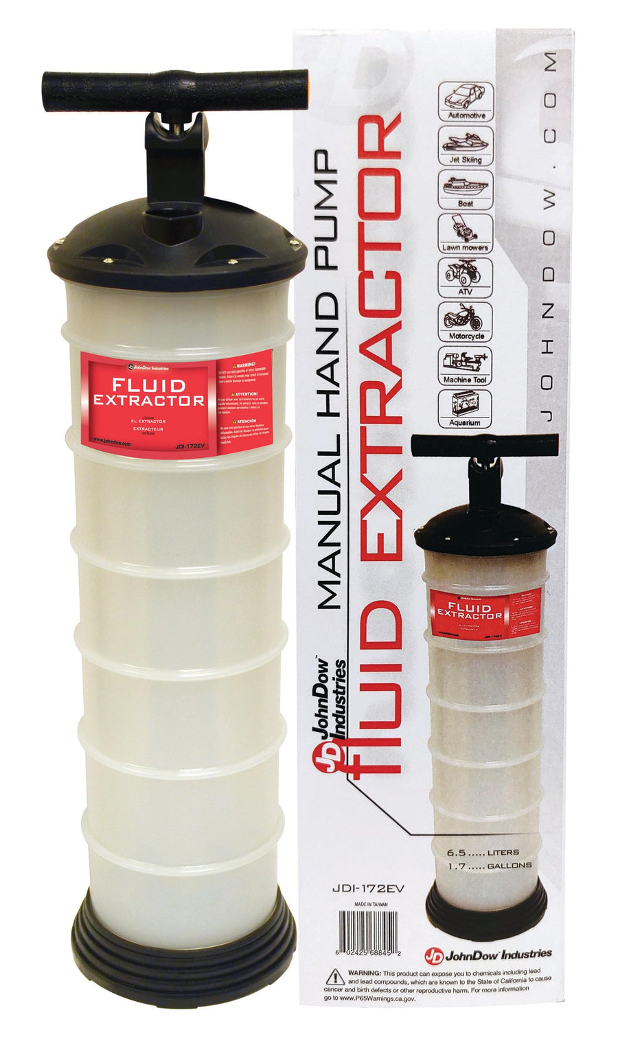 1.7 Gallon JohnDow Industries JDI-172EV Manual Hand Pump Fluid Evacuator/Extractor, White