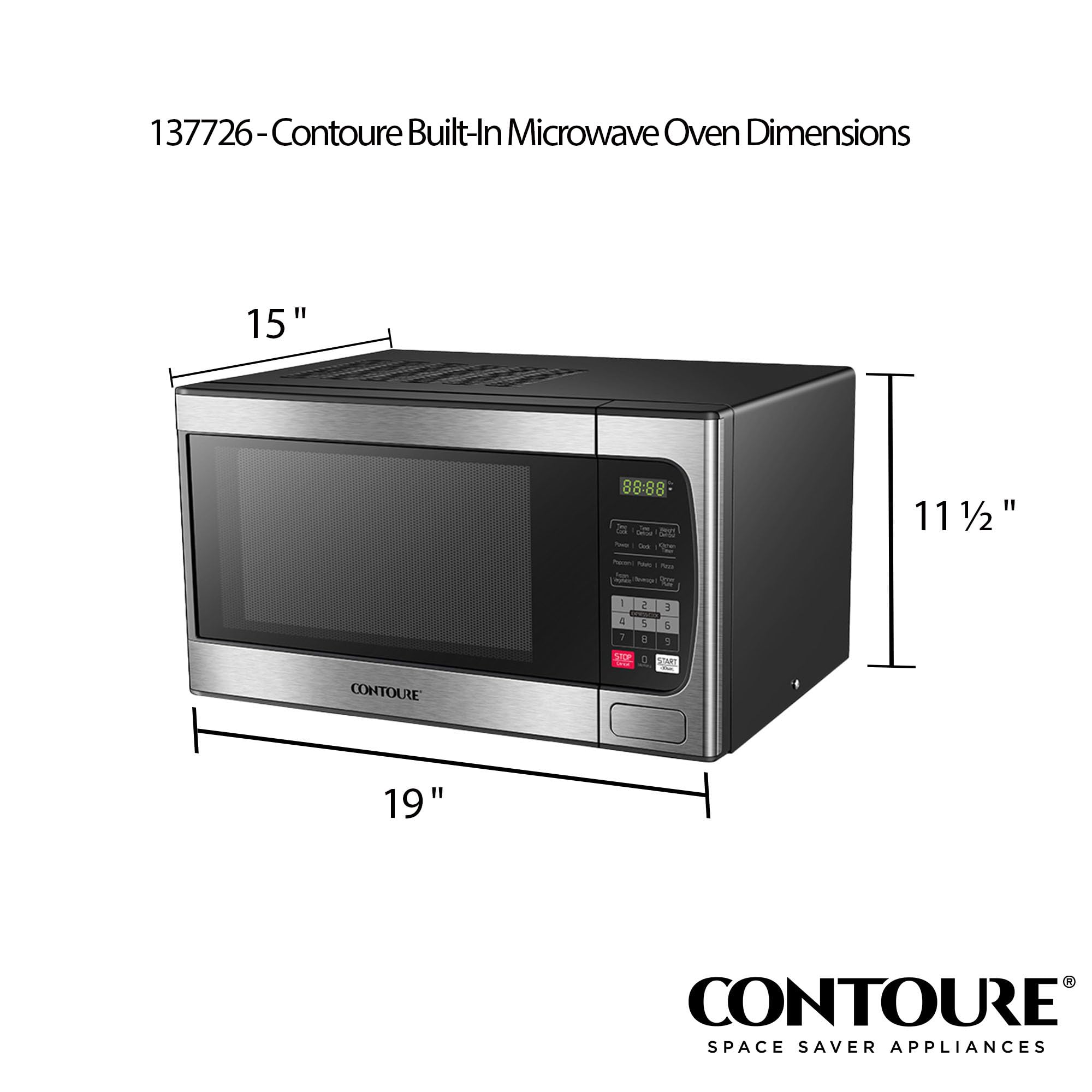 RV Built-In Microwave Oven CONTOURE | Stainless Steel Finish | 900W | 10 Power Levels | Easy-Clean Interior | LED Display | RV-950S