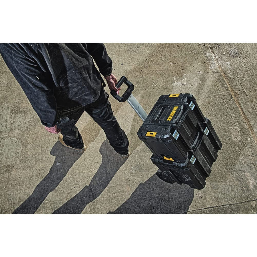 Modular DEWALT Tool Box with Wheels, Large Rolling Tool Box With Telescopic Handle, Portable Carrier Deep Stackable TSTAK Storage (DWST17820)