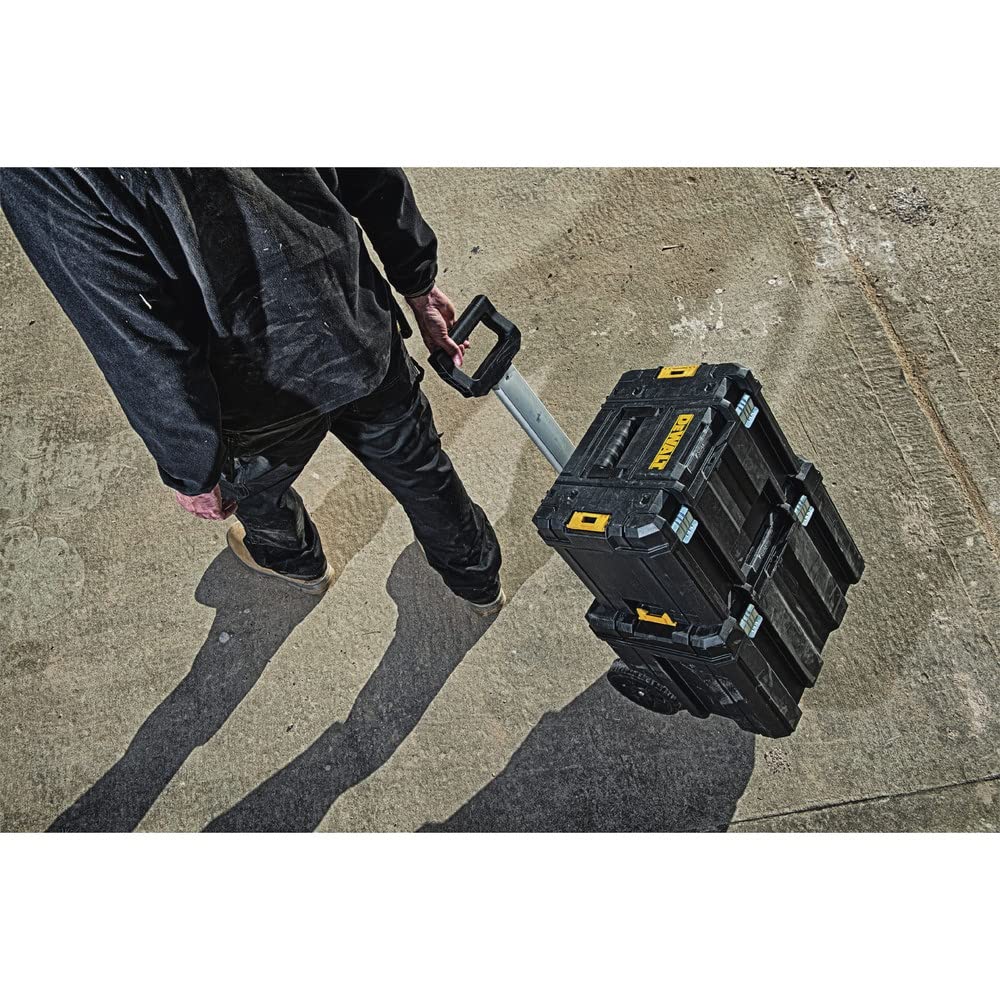 Modular DEWALT Tool Box with Wheels, Large Rolling Tool Box With Telescopic Handle, Portable Carrier Deep Stackable TSTAK Storage (DWST17820)