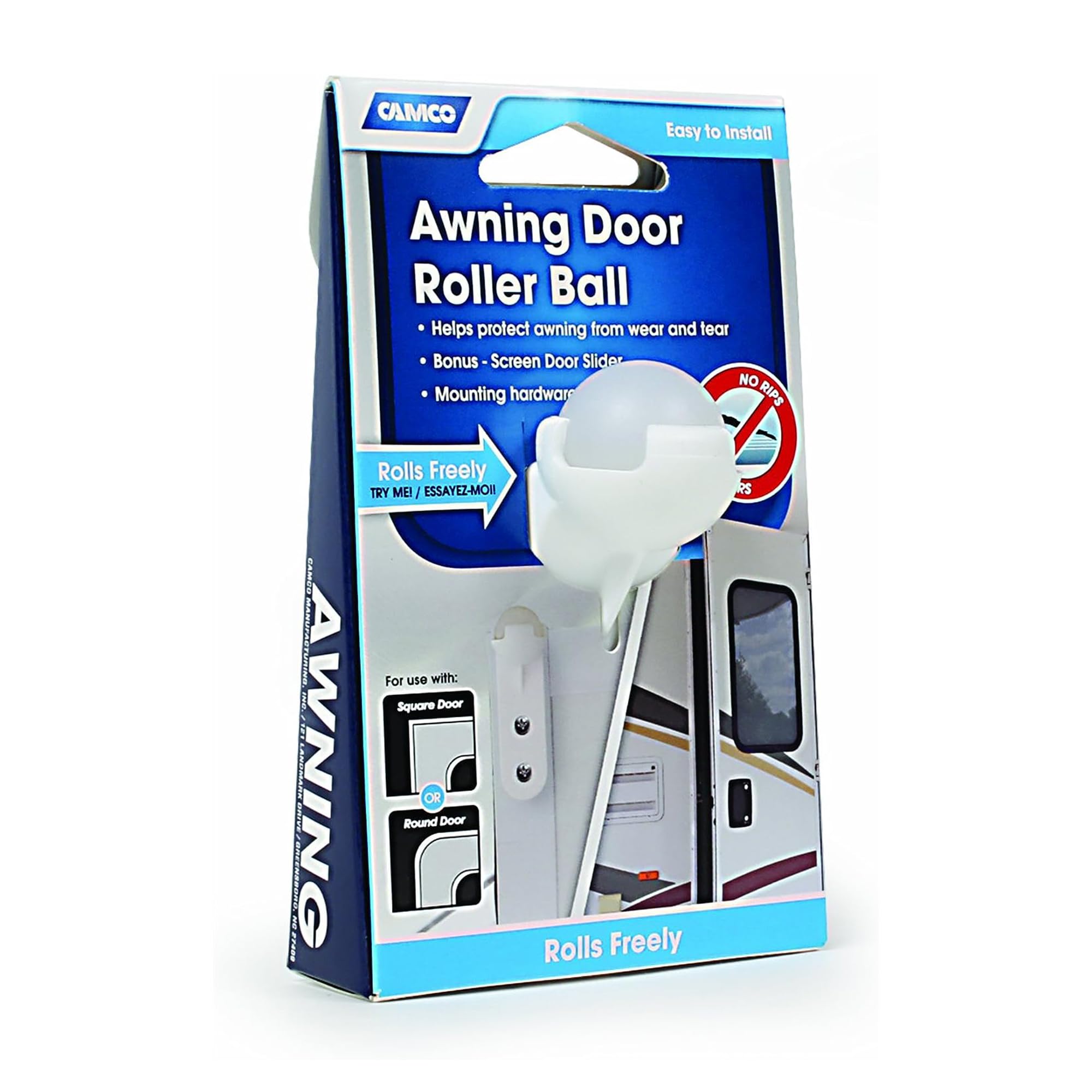 Awning Roller Ball Camco 42005 with Screen Door Slide, White