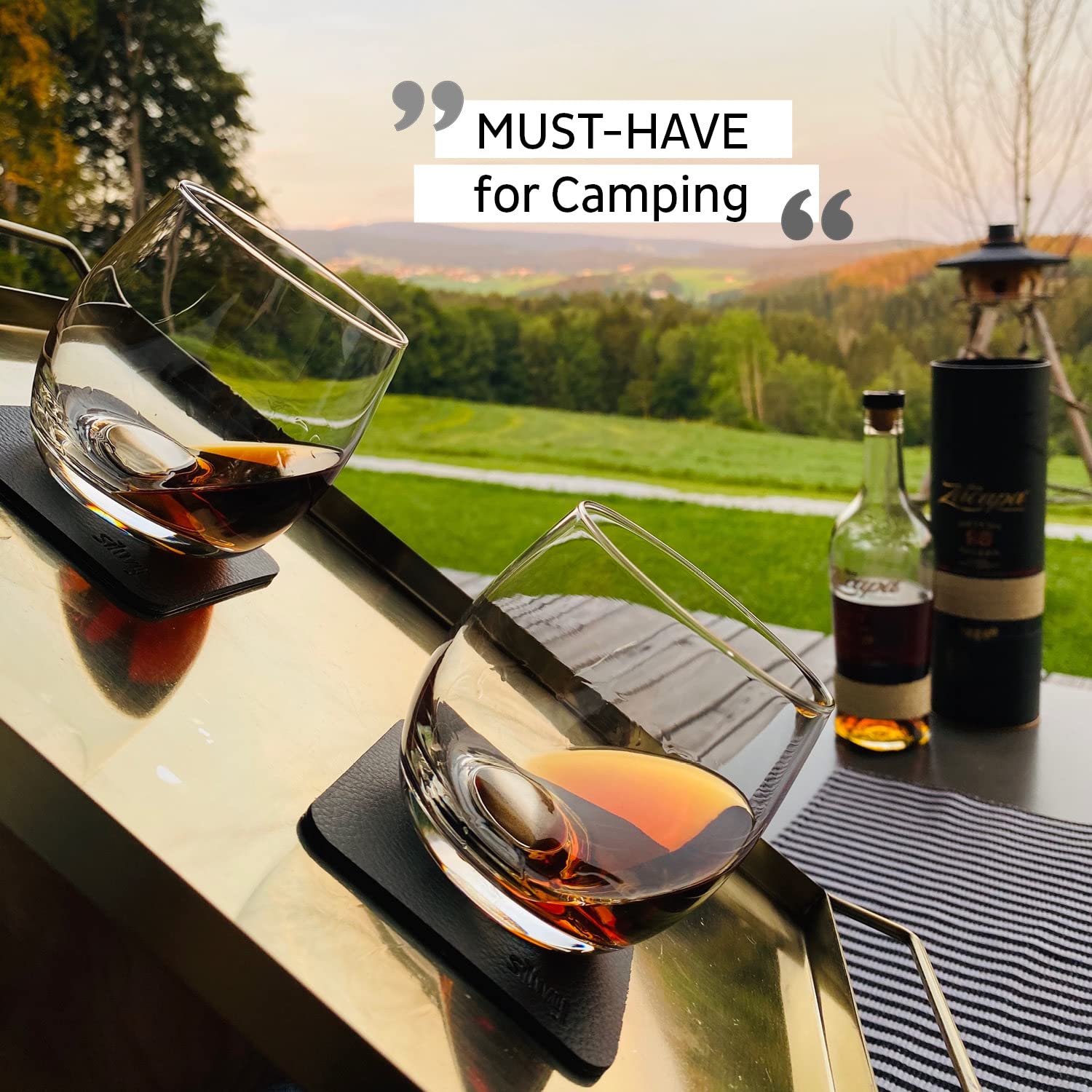 silwy® Magnetic Glasses Crystal with Perfectly Integrated Magnets Including Metal Nano Gel Pads - Non-Slip Camping Glasses, Boat and Yacht Accessories (Whisky // 0.25 l // Set of 2)
