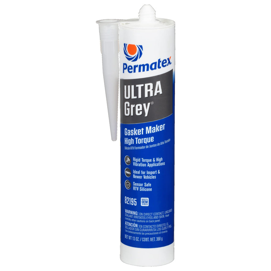 Ultra Grey Permatex 82195 Rigid High-Torque RTV Silicone Gasket Maker, Sensor Safe And Non-Corrosive, For High Torque And Vibration Resistant Applications, 13 oz