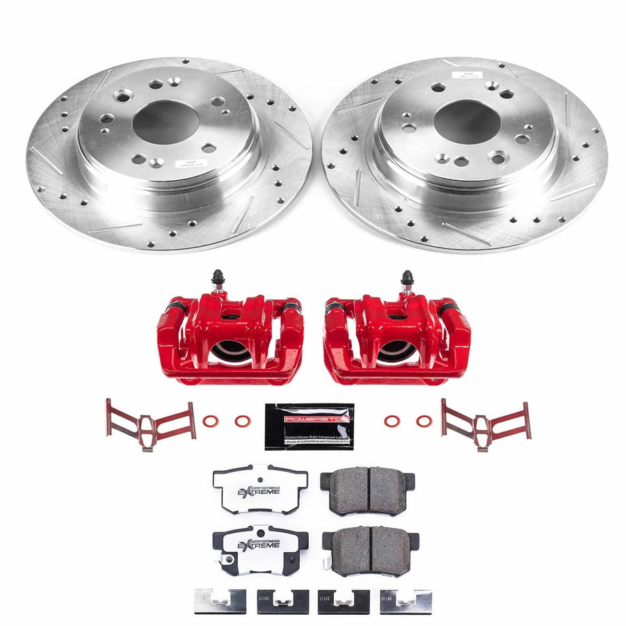 Power Stop Z26 KC6172-26 Rear Caliper Kit-Drilled/Slotted Rotors, Carbon Ceramic Brake Pads, Calipers For Honda CR-V 2002-2004 [Model Specific]
