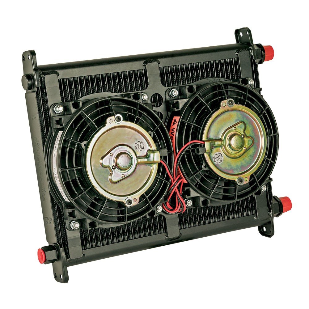 Remote Mount Flex-a-lite (700040) Stacked Plate 40-Row Engine-Oil Cooler with Electric Fan, 11 x 14 x 1 3/4" with AN Fittings