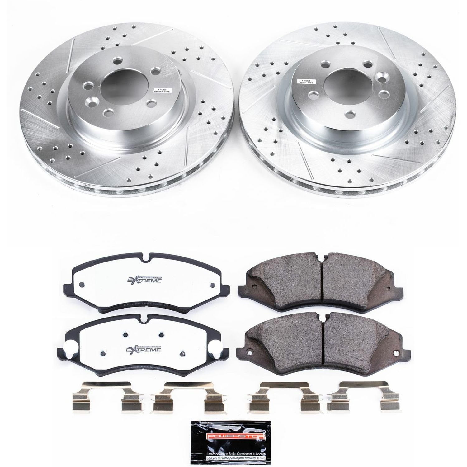 Front Brake Kit Power Stop For 2010 2011 2012 2013 Land Rover Range Rover Sport - Truck & Tow Carbon Fiber Ceramic Brake Pads & Drilled and Slotted Rotors Replacement, K6228-36