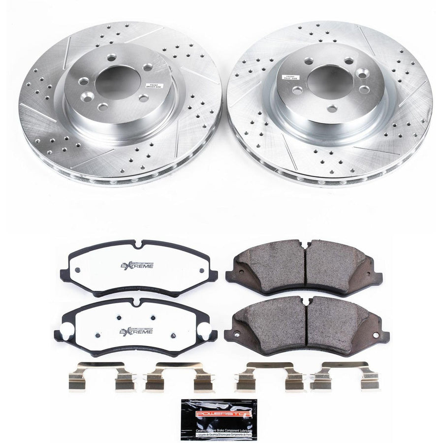 Front Brake Kit Power Stop For 2010 2011 2012 2013 Land Rover Range Rover Sport - Truck & Tow Carbon Fiber Ceramic Brake Pads & Drilled and Slotted Rotors Replacement, K6228-36