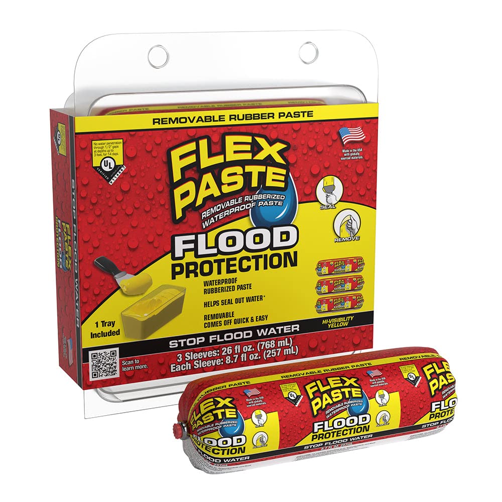 Flood Protection Flex Paste, Wrapped Sleeve, (3) 8.75 oz, Waterproof Rubberized Paste, Removable, Use on Windows, Doors, Garage Doors, Seams, Casings, Thresholds, Conduits, Vents, Ducts, and More