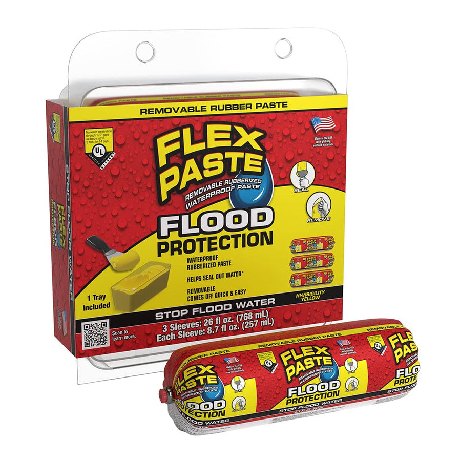 Flood Protection Flex Paste, Wrapped Sleeve, (3) 8.75 oz, Waterproof Rubberized Paste, Removable, Use on Windows, Doors, Garage Doors, Seams, Casings, Thresholds, Conduits, Vents, Ducts, and More