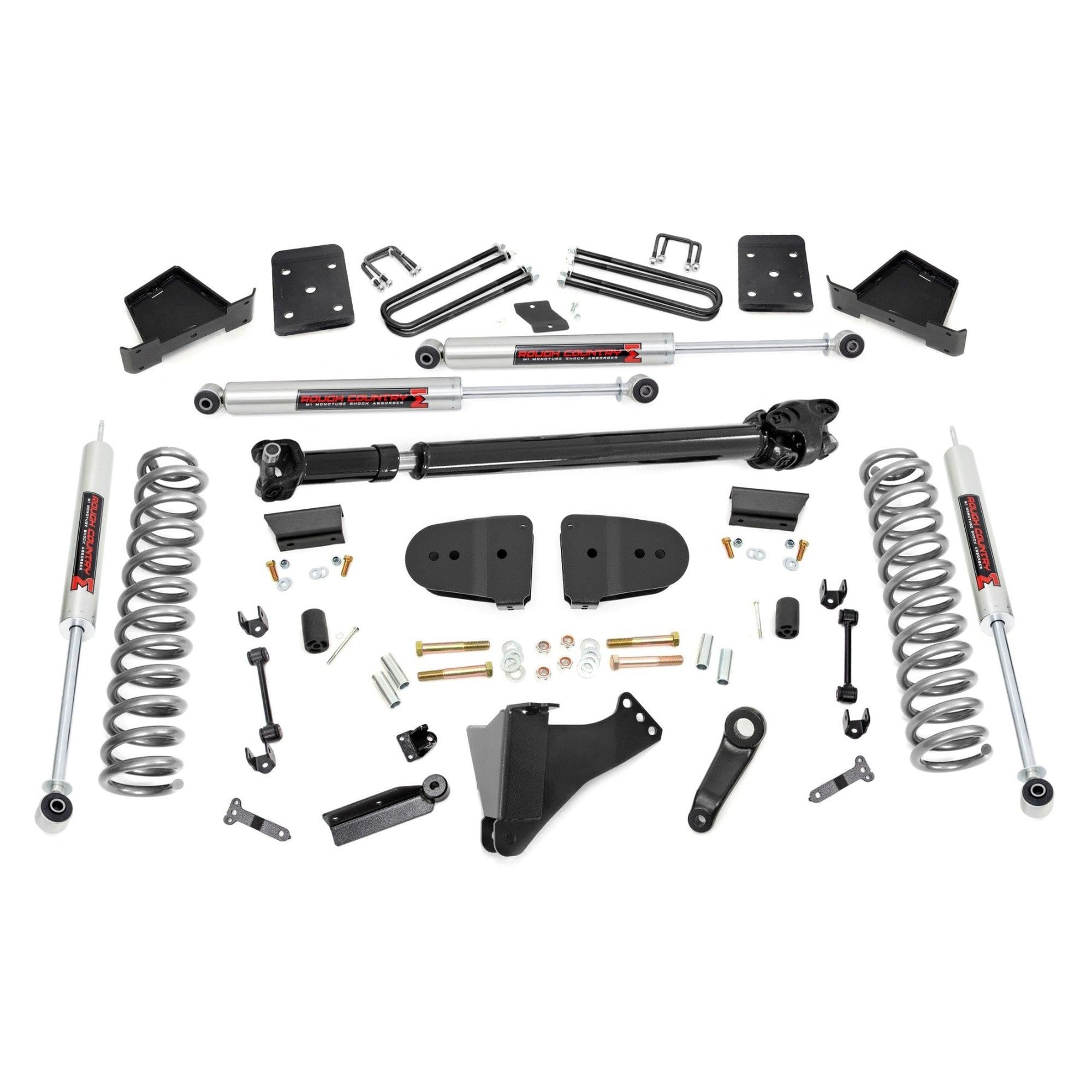 6 Inch Rough Country Lift Kit with M1 Monotube Shocks for Ford F-250/F-350 Super Duty (2023 w/OVLDS) - Fits 4" Axle, Diesel, Includes FR Driveshaft