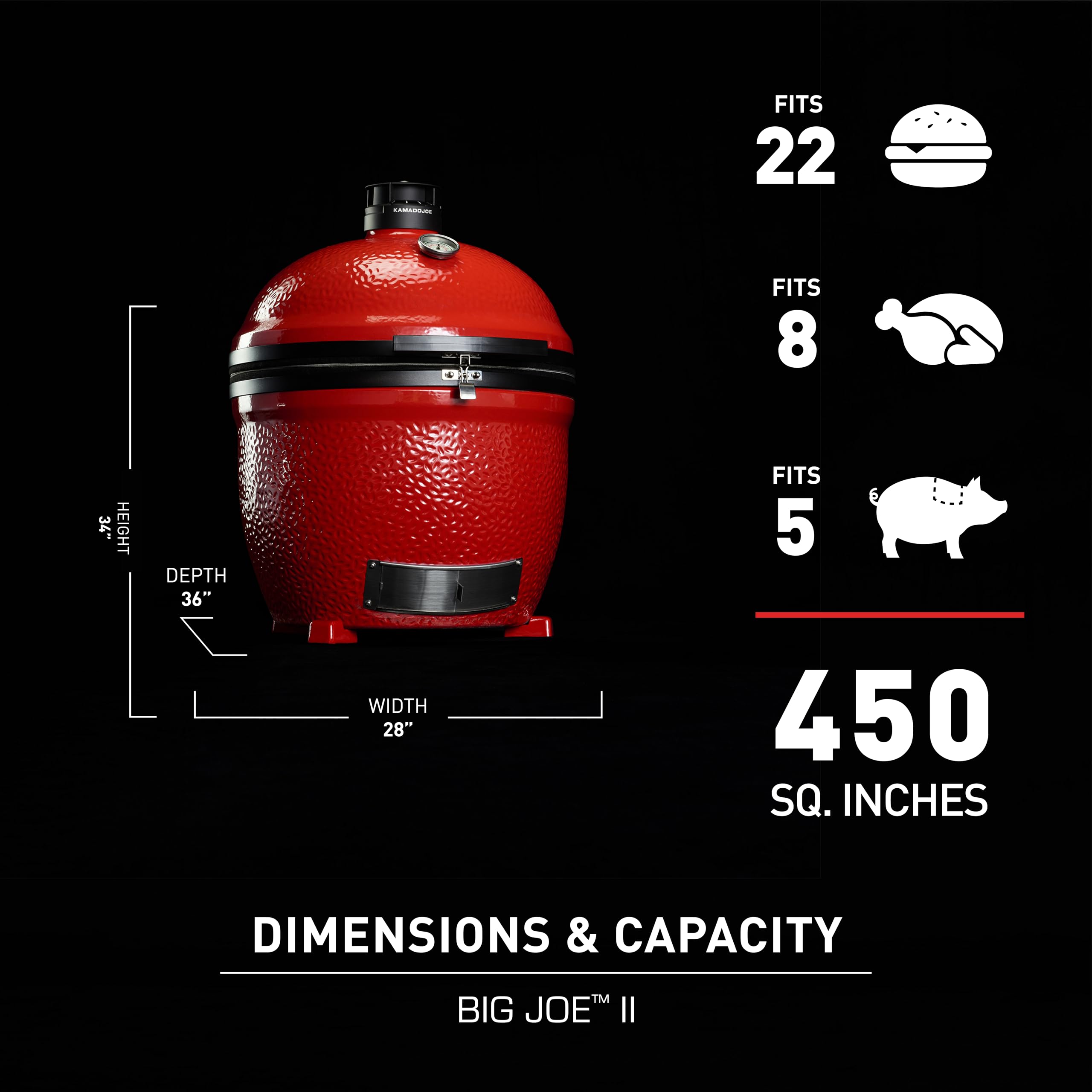 Kamado Joe Big Joe II Stand Alone Charcoal Grill, Blaze Red BJ24NRHC