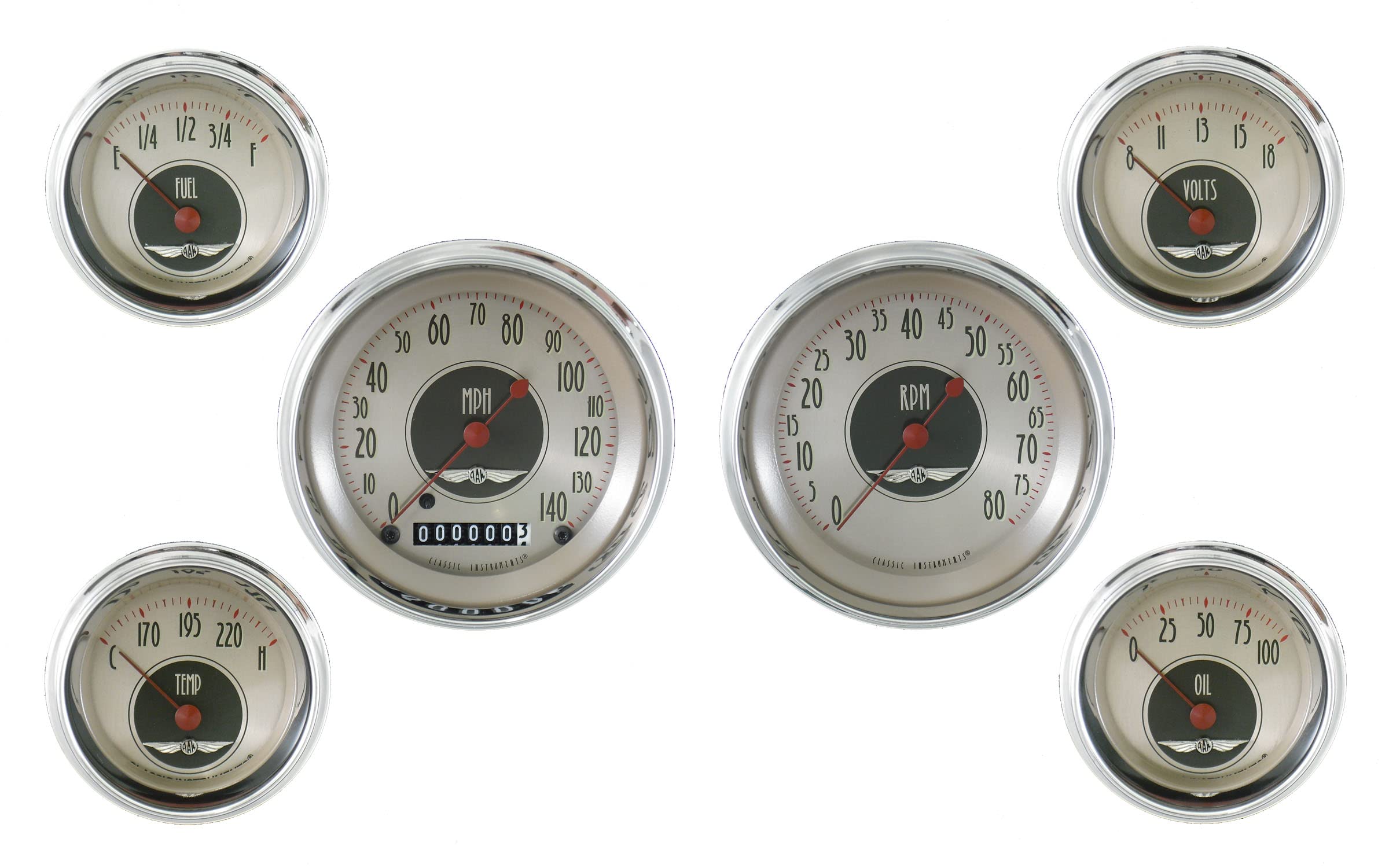 AN01SHC Classic Instruments American Nickel 6 Gauge Set