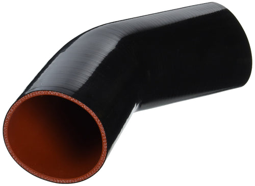 HPS Silicone High Temperature HTSEC45-350-BLK 4-ply Reinforced 45 degree Elbow Coupler Hose, 20 PSI Maximum Pressure, 4" Leg Length on each side, 3-1/2" ID, Black