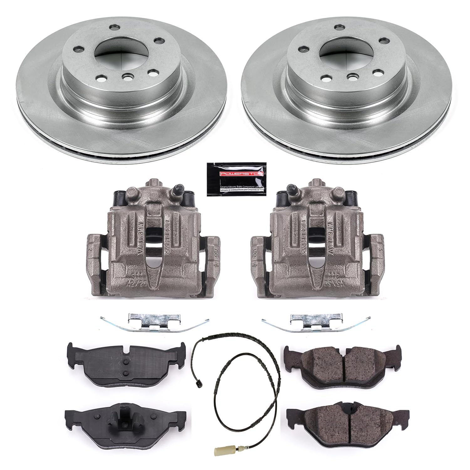 Power Stop KCOE5981 Replacement Autospeciality Rear Caliper Kit- OE Rotors, Ceramic Brake Pads, Calipers For BMW 328i 2011-2013 [Model Specific]