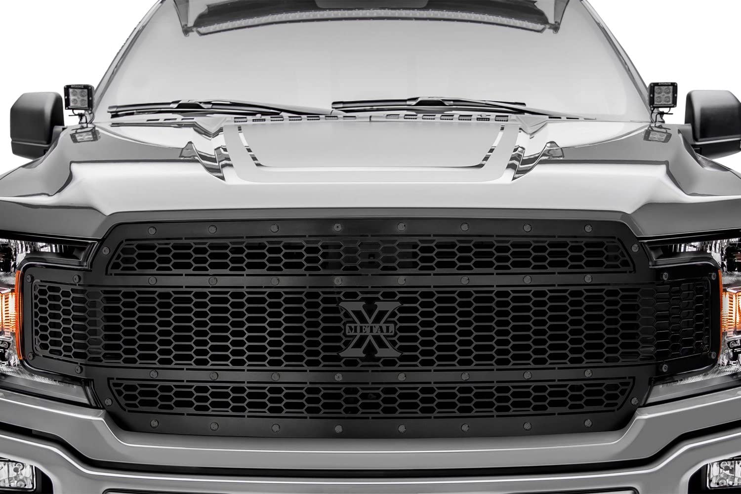 T-Rex Grilles X Grille Compatible with F-150 Stealth Laser (2018-2020), Black, 1 Pc, Replacement, Black Studs, Does Not Fit Vehicles with Camera - PN #7715841-BR