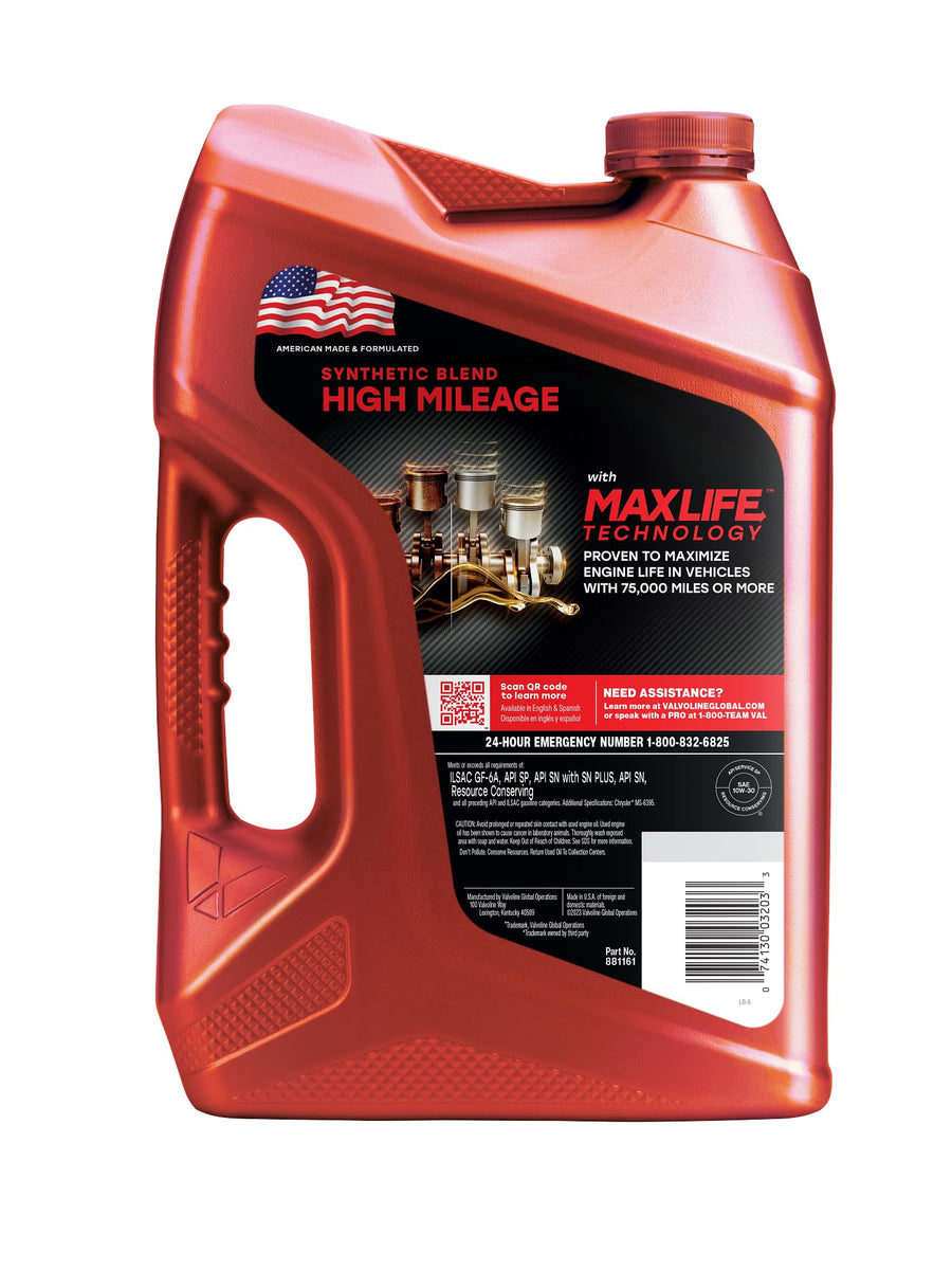 Valvoline with MaxLife Technology High Mileage 10W-30 Synthetic Blend Motor Oil 5 Quart