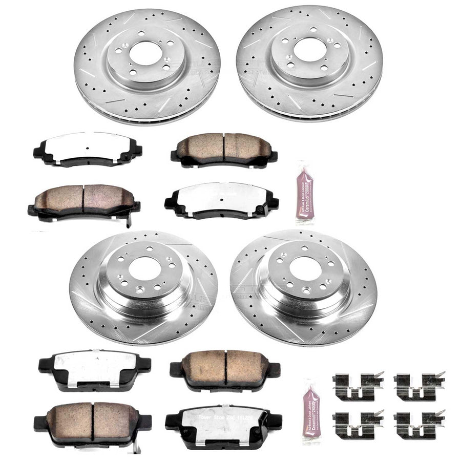 Power Stop Brake Kit Front and Rear For 2009 2010 2011 2012 2013 2014 Acura TL - Truck & Tow Carbon Fiber Ceramic Pads & Drilled and Slotted Rotors Replacement, K5856-36