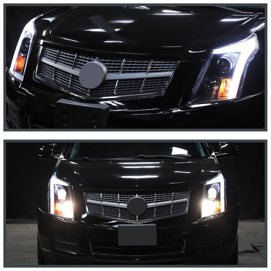 Switchback SPEC-D TUNING Black Sequential Projector Headlights w/LED DRL Light Bar and Startup Animation Compatible with 2010-2016 Cadillac SRX, Left + Right Head Lamps Assembly