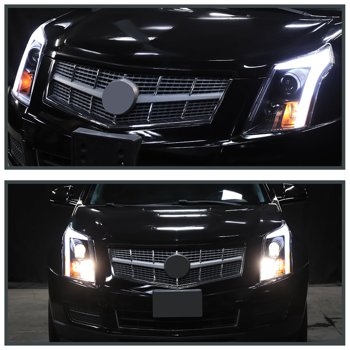Switchback SPEC-D TUNING Black Sequential Projector Headlights w/LED DRL Light Bar and Startup Animation Compatible with 2010-2016 Cadillac SRX, Left + Right Head Lamps Assembly