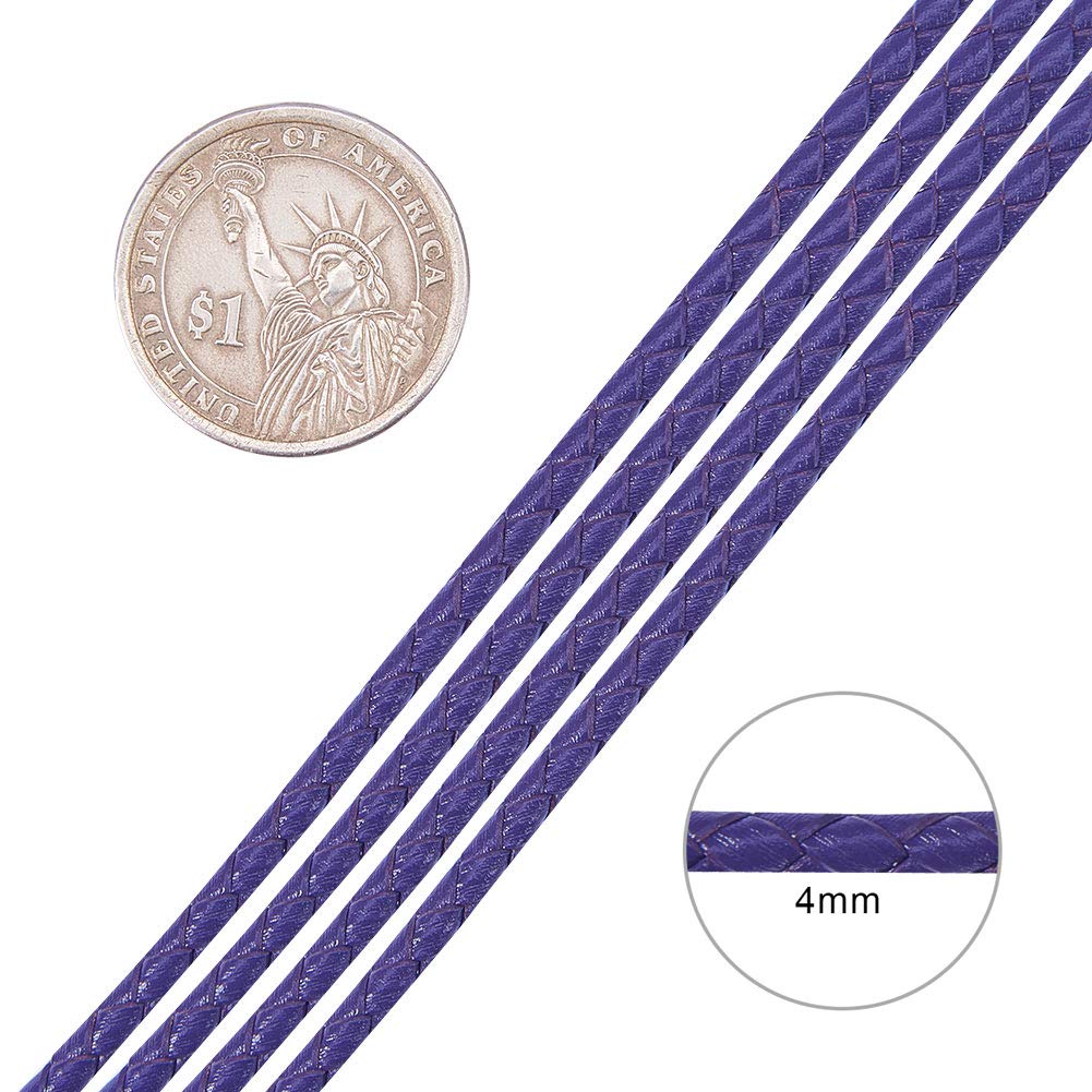 5 Yards JEWELEADER Round Braided Bolo Real Leather Cord 4mm Genuine Cowhide Leather Rope DIY Craft String for Necklace Bracelet Jewelry Making Key Chain Pet Chain Dark Violet
