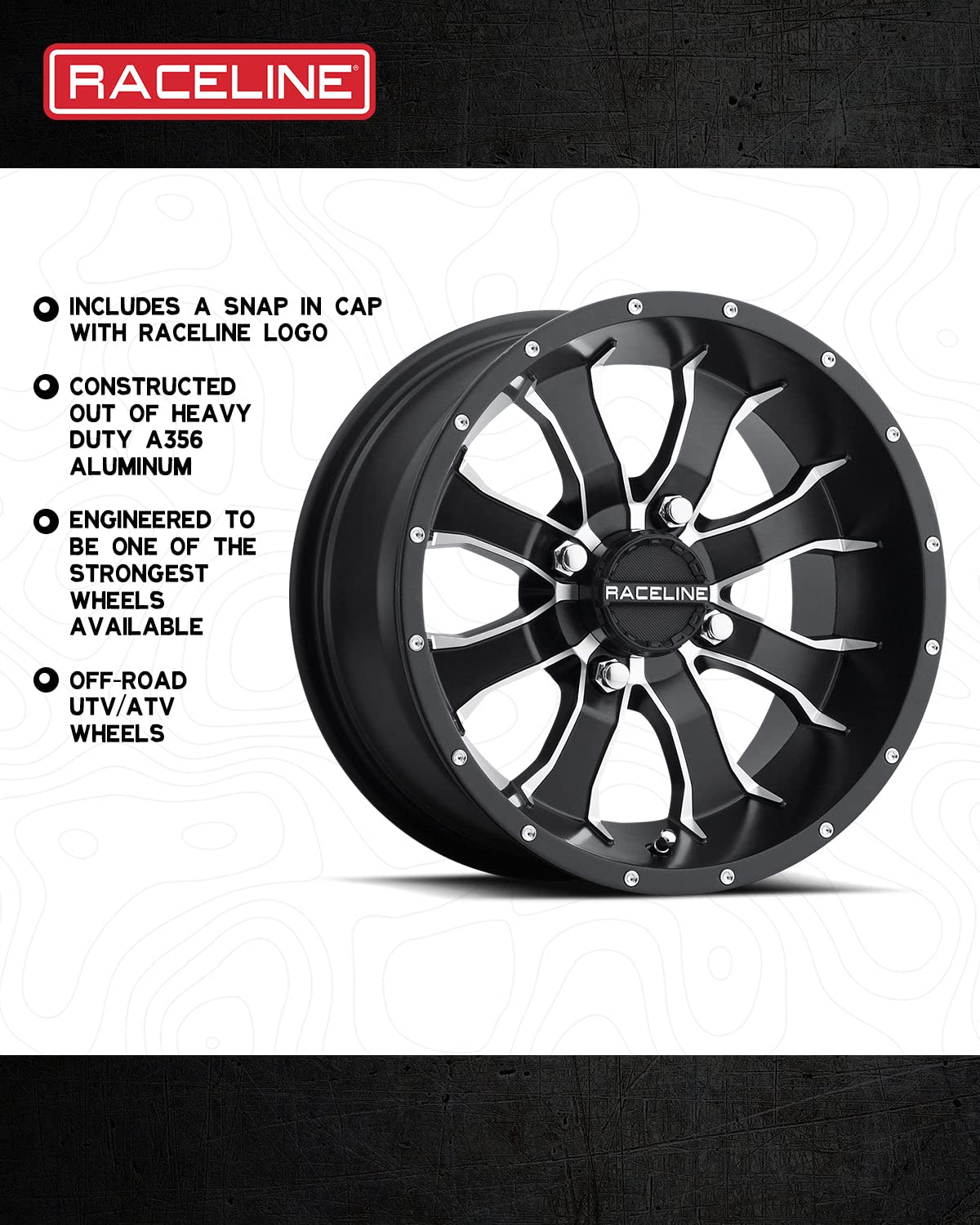 Raceline A77 Wheels MAMBA UTV/ATV Black Machined Finish 14x7" 4x110", -47 mm offset/(2.15"B/S)