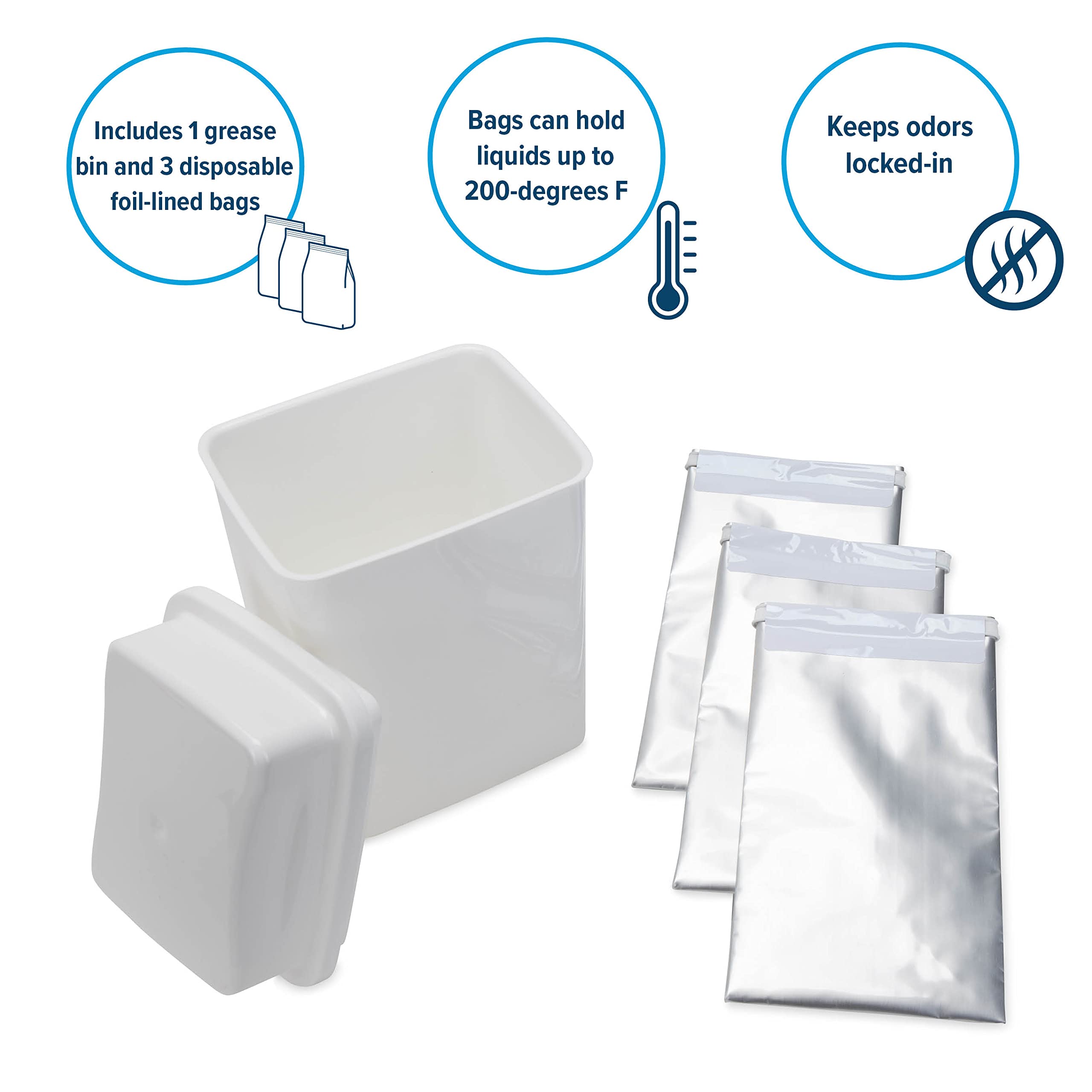 Cooking Grease Storage Bin Camco | Help Stop RV and Marine Kitchen Drains from Getting Clogged | Foil Liners Hold Liquid Up to 200-Degrees Fahrenheit (42281)