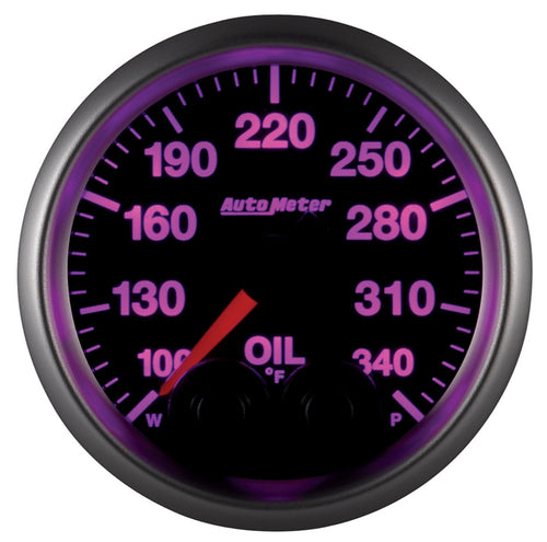 Gauge, AutoMeter 5640-05702, Oil Temp, 2 1/16", 340ºf, Stepper Mtr W/Pk & Wrn, Elite, W/O Pro-Control