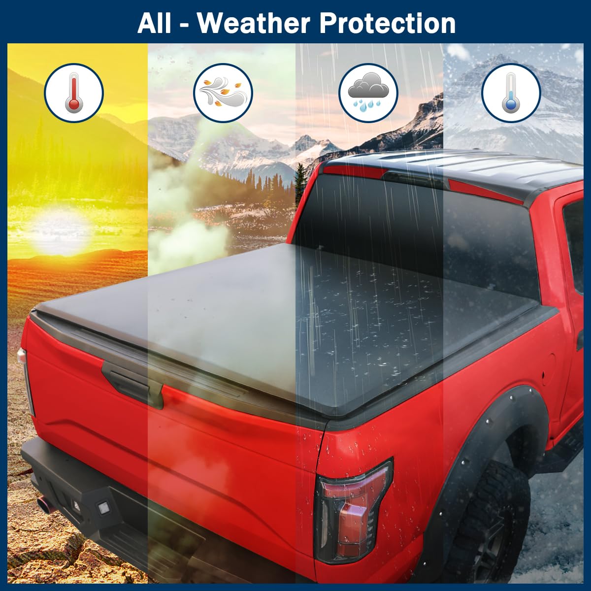 Soft Quad Fold Tonneau Cover Spec-D Tuning Compatible with 1994-2003 Chevy S10, 1994-2003 GMC S15 Sonoma 72" 6FT Standard Bed