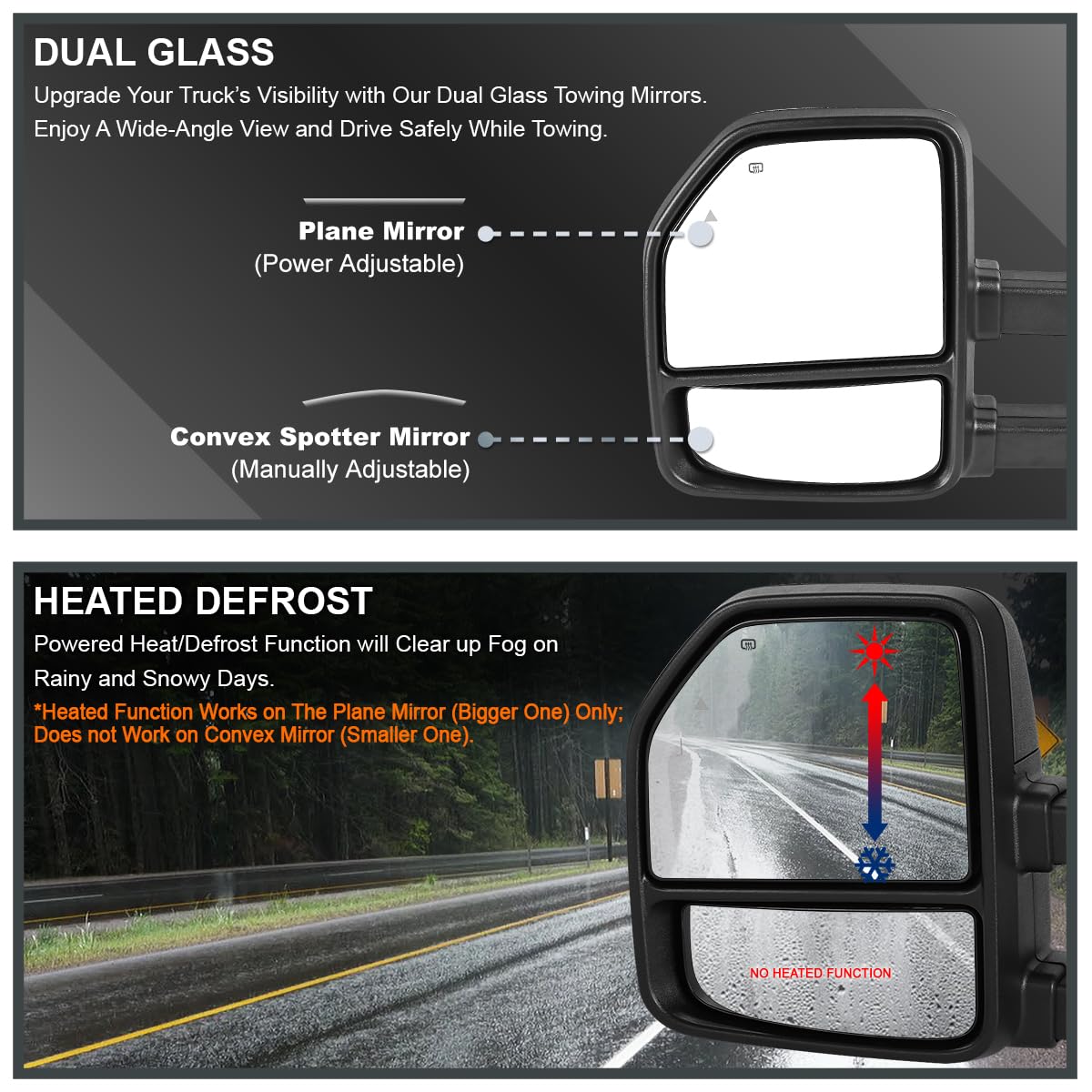 Tow Mirrors Spec-D Tuning Power Heated w/Temperature Sensor +Smoke LED Signal Compatible with 2017-2019 Ford F250 F350 F450 Super Duty Left + Right Pair