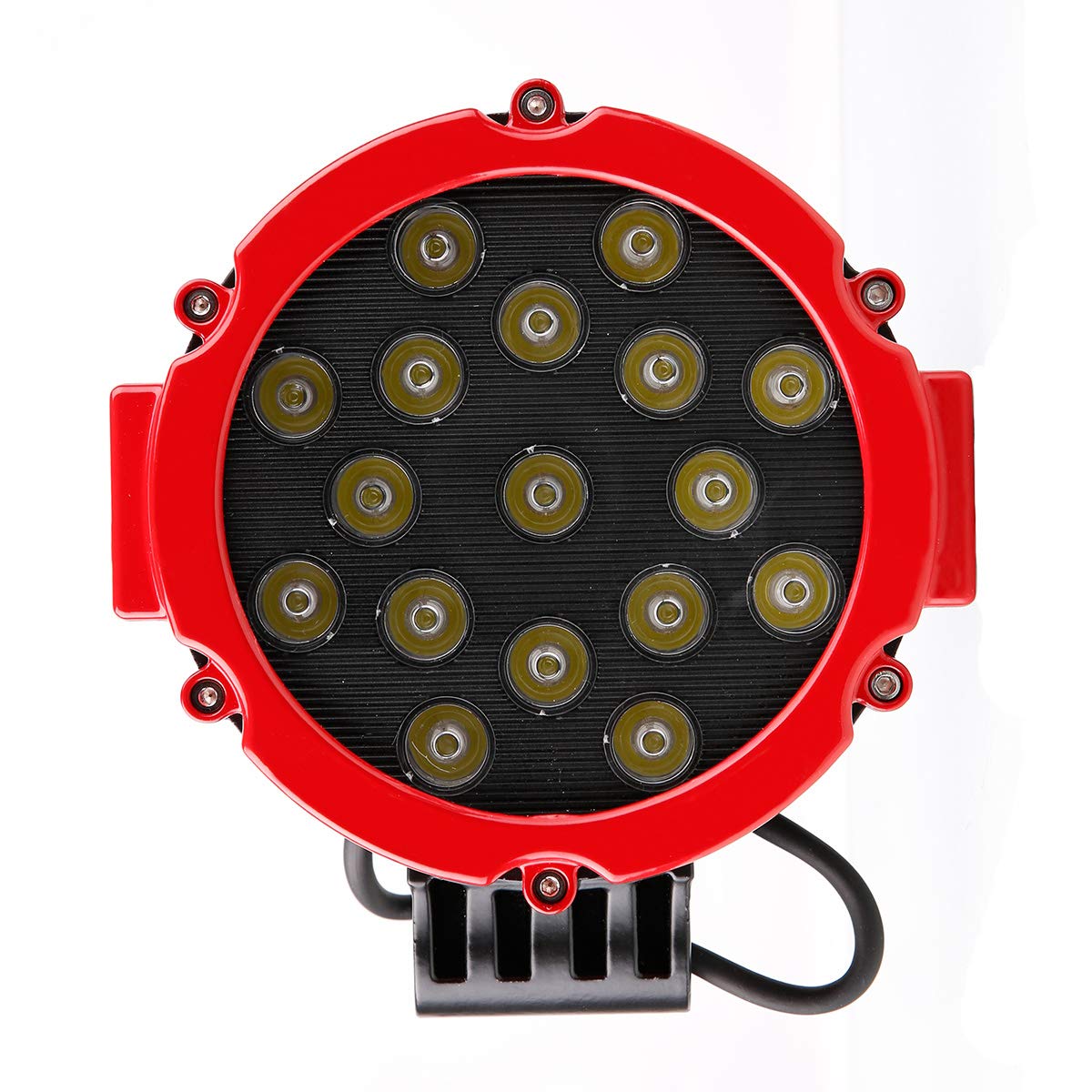 LED Black Horse 7" Dia.Lights Spot and Flood Red Trim Ring Compatible with All Cars,Trucks and SUVs-PL2265R