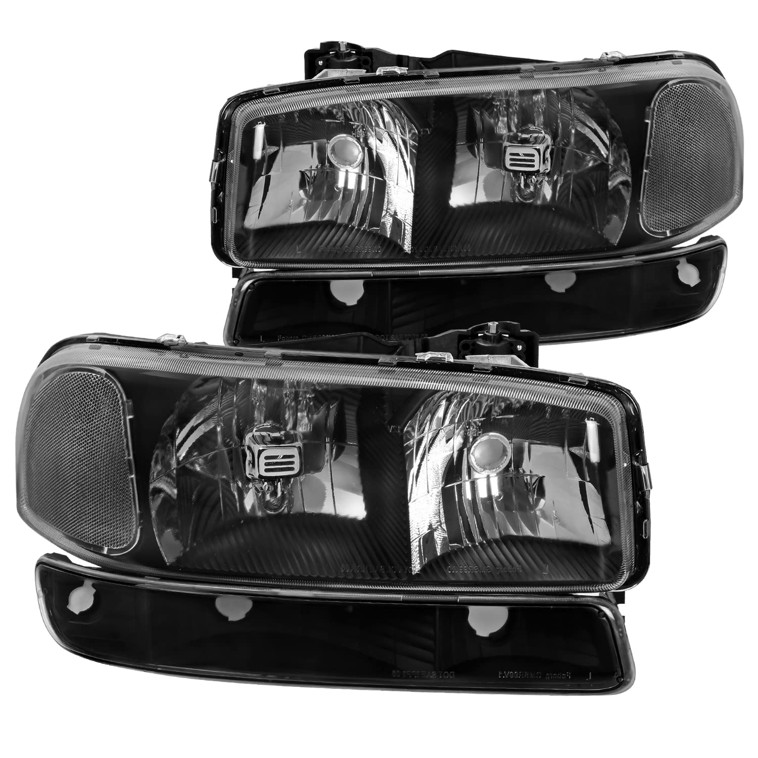 Black Spec-D Tuning Headlights Signal Bumper Lamps Compatible with GMC Sierra 1999-2006, 2000-2006 Yukon XL, L+R Pair Assembly